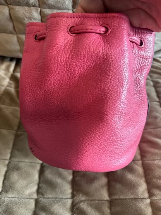 Rare Coach Pink Leather Floral Drawstring Mini Bucket - Picture 5 of 7